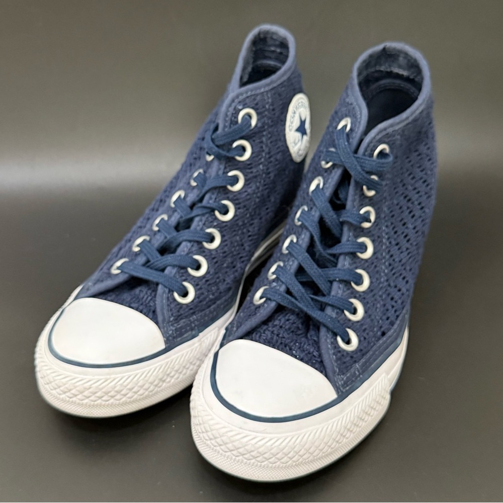 CONVERSE Chuck Taylor All Star Lux Blue Crochet Hidden Wedge Platform Sneakers 5 - Picture 2 of 16